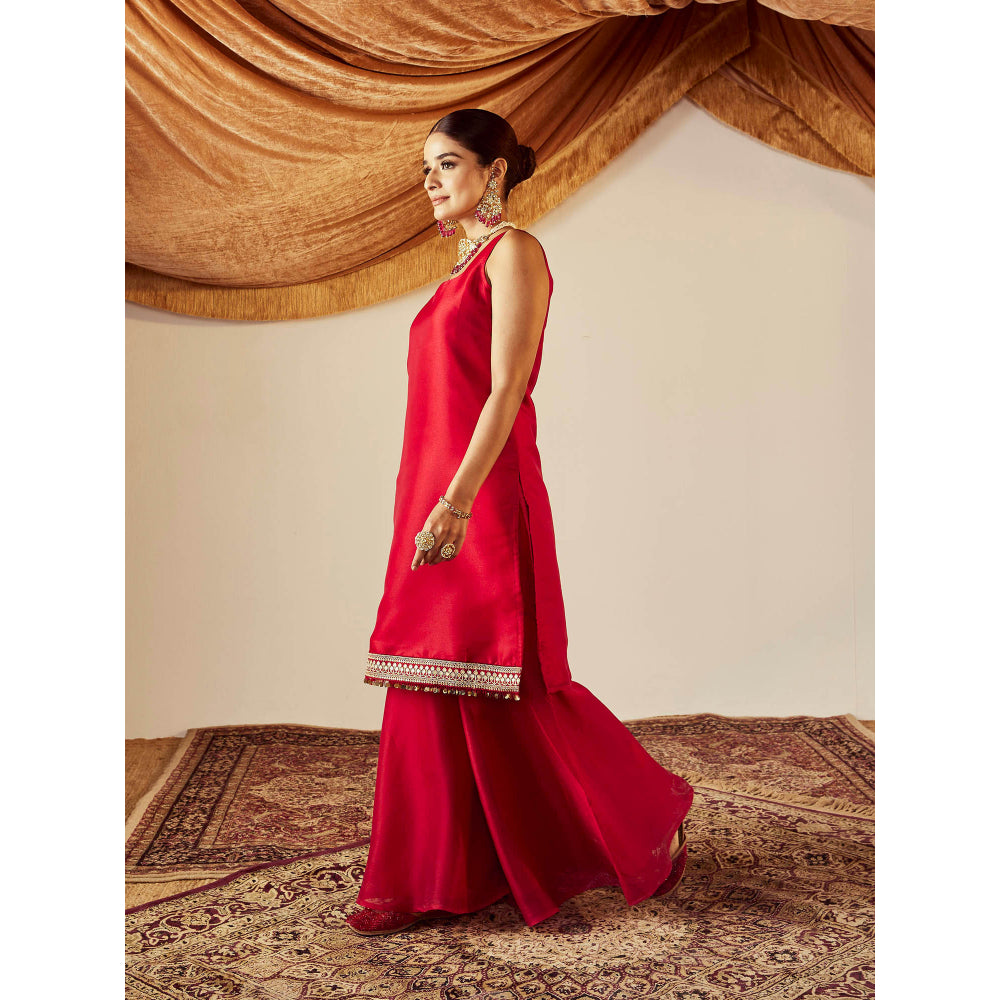 Roze Nisa Red Kurta (Set of 3)