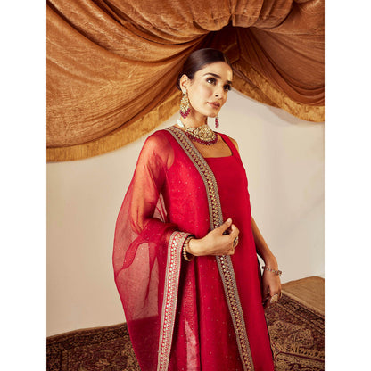 Roze Nisa Red Kurta (Set of 3)