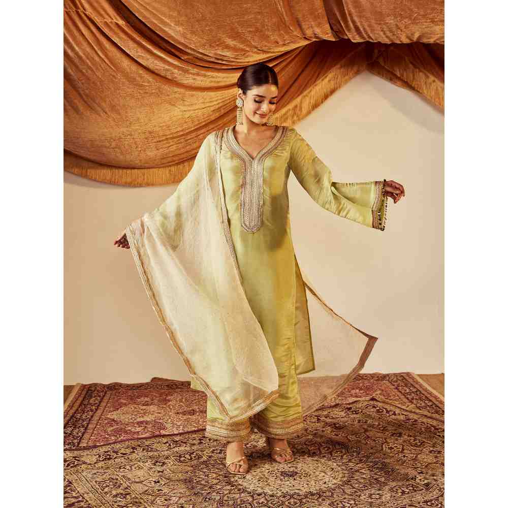 Roze Sakina Green Kurta (Set of 3)