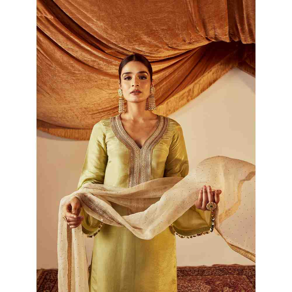 Roze Sakina Green Kurta (Set of 3)