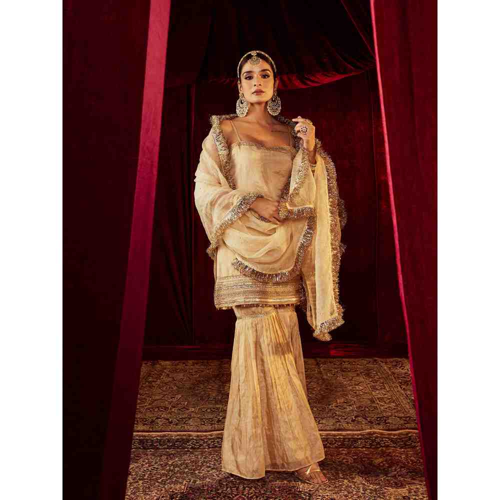 Roze Sultana Sleevless Gold Sharara (Set of 3)