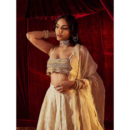 Roze Zeenat Off White Lehenga (Set of 3)