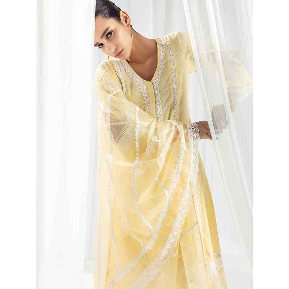 Roze Celeste Yellow Kurta and Pant with Dupatta (Set of 3)