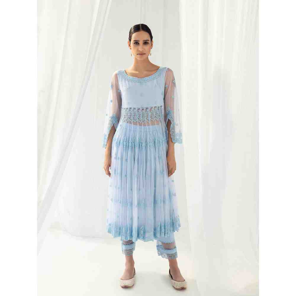 Roze Clara Blue Anarkali Kurta Pant with Dupatta (Set of 3)