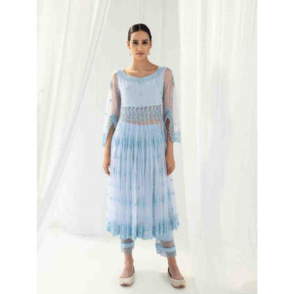 Roze Clara Blue Anarkali Kurta Pant with Dupatta (Set of 3)