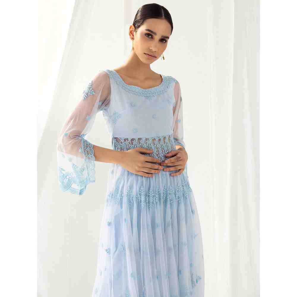 Roze Clara Blue Anarkali Kurta Pant with Dupatta (Set of 3)