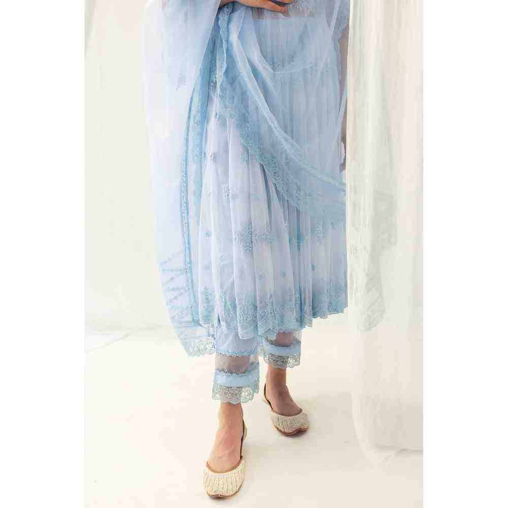 Roze Clara Blue Anarkali Kurta Pant with Dupatta (Set of 3)