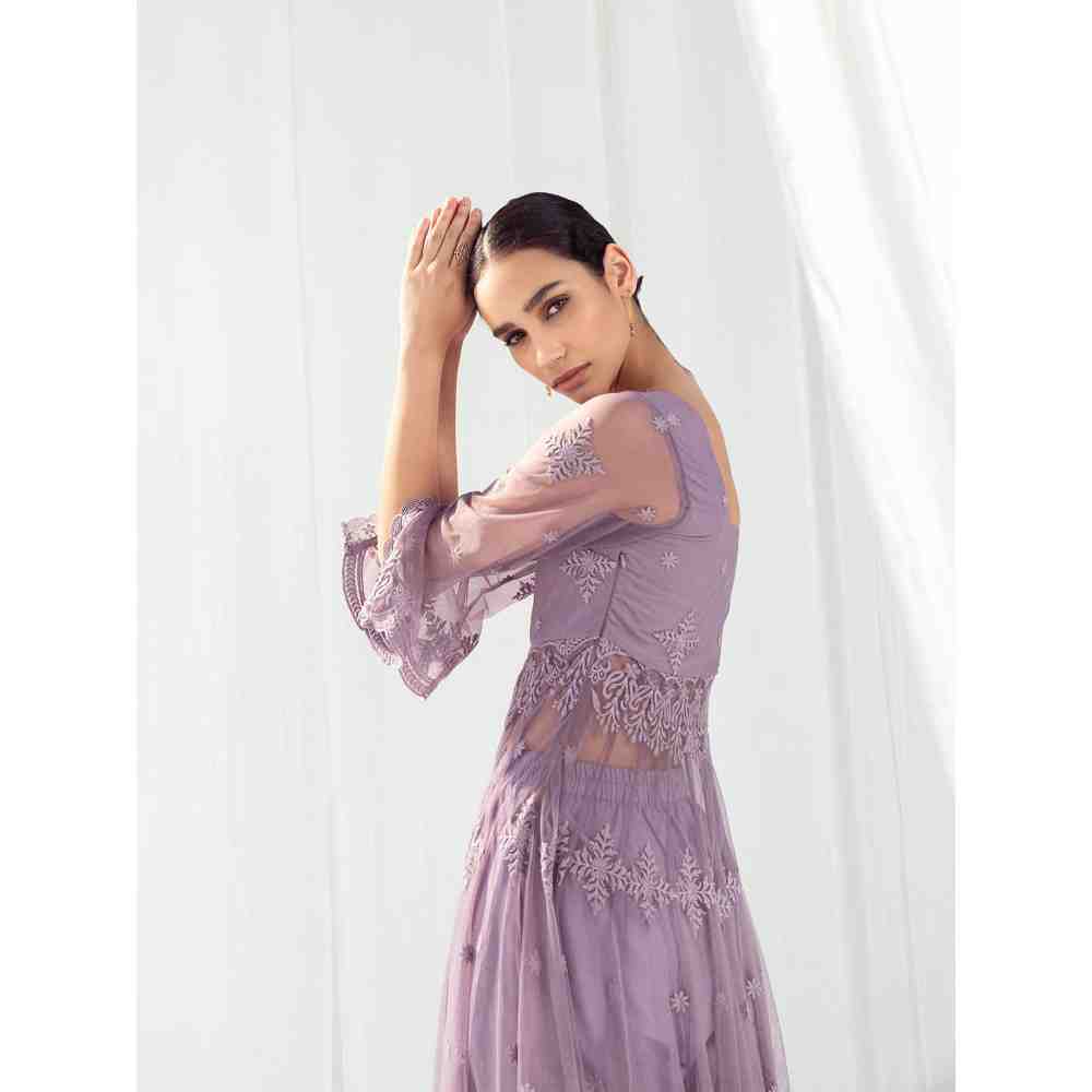 Roze Clara Purple Anarkali Kurta Pant with Dupatta (Set of 3)