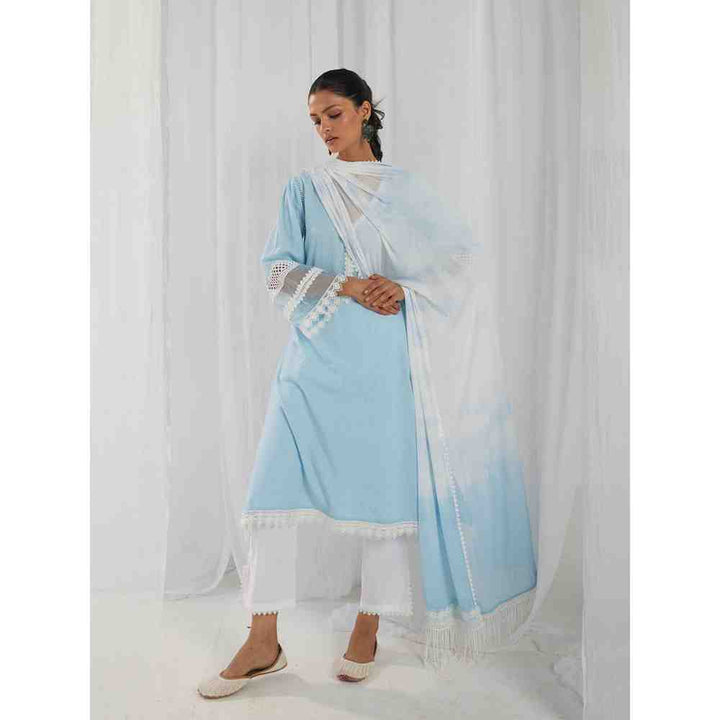 Roze Estelle Blue Kurta and Pant with Dupatta (Set of 3)