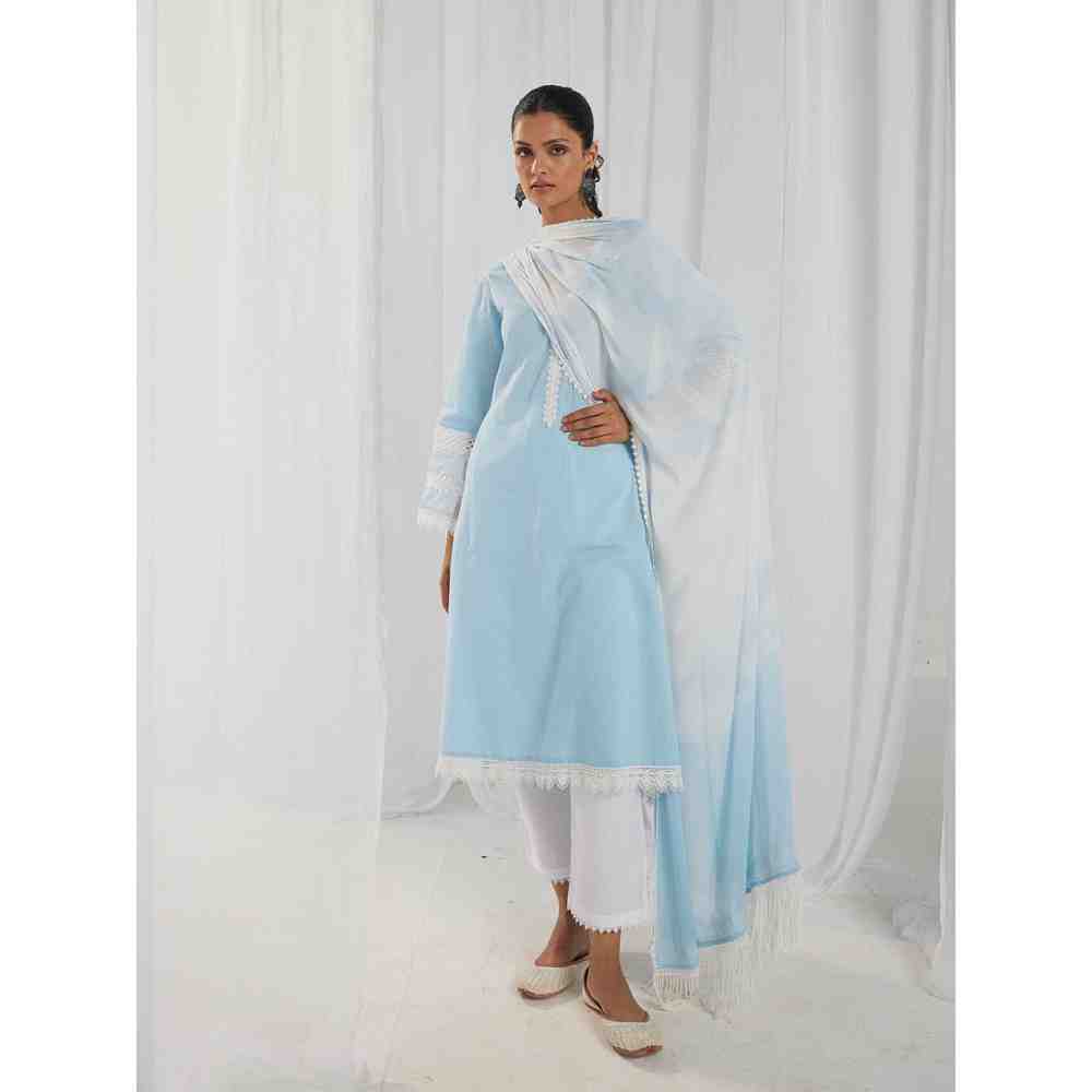 Roze Estelle Blue Kurta and Pant with Dupatta (Set of 3)