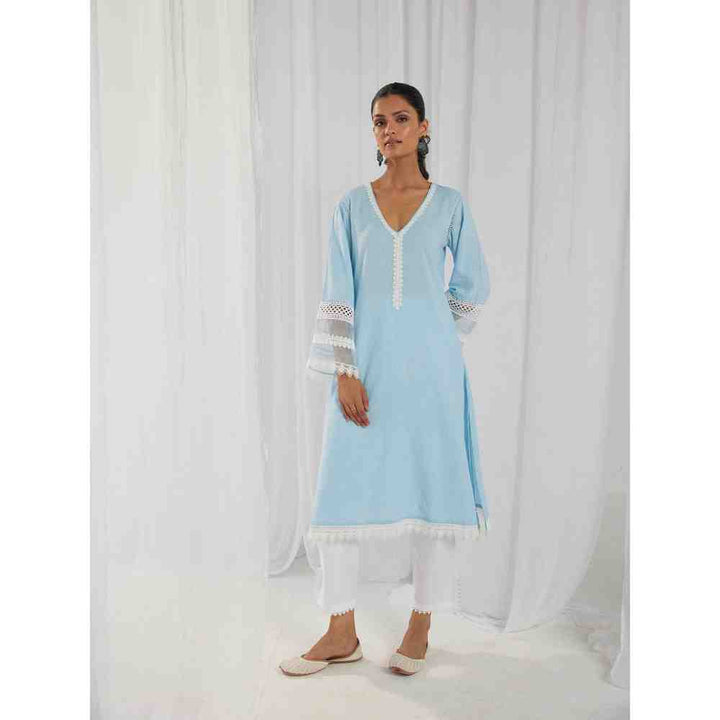 Roze Estelle Blue Kurta and Pant with Dupatta (Set of 3)