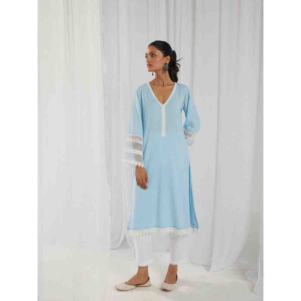 Roze Estelle Blue Kurta and Pant with Dupatta (Set of 3)