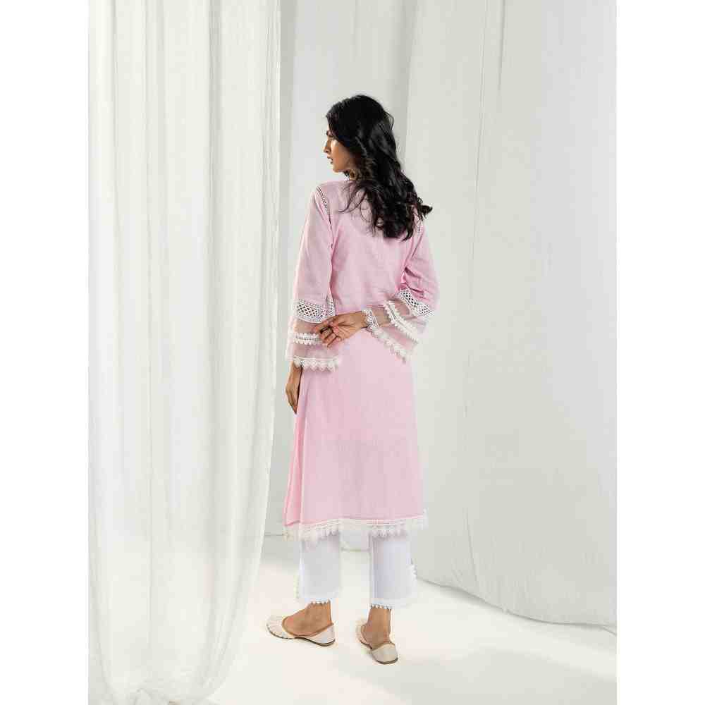 Roze Estelle Pink Kurta and Pant with Dupatta (Set of 3)