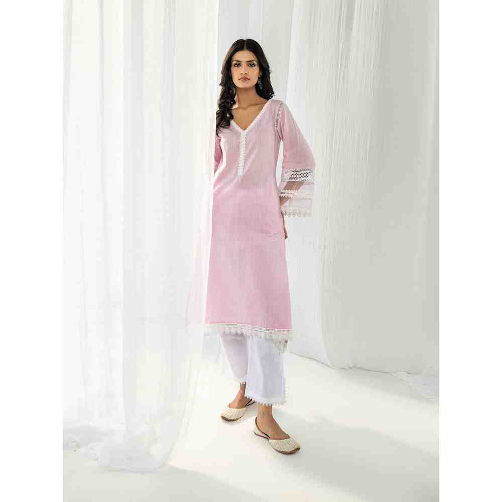 Roze Estelle Pink Kurta and Pant with Dupatta (Set of 3)