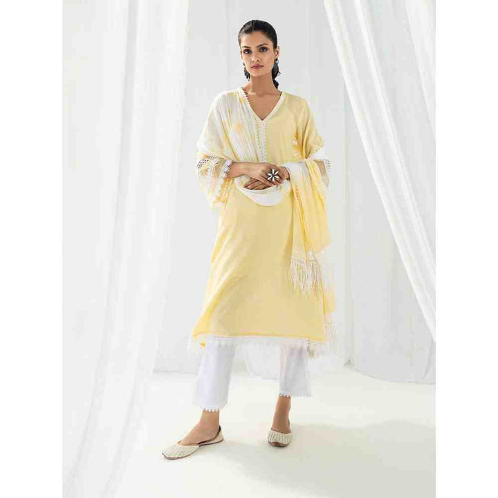 Roze Estelle Yellow Kurta and Pant with Dupatta (Set of 3)