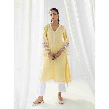 Roze Estelle Yellow Kurta and Pant with Dupatta (Set of 3)