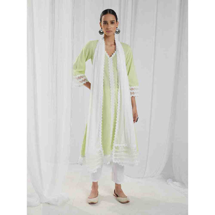 Roze Fiona Green Kurta and Pant with Dupatta (Set of 3)