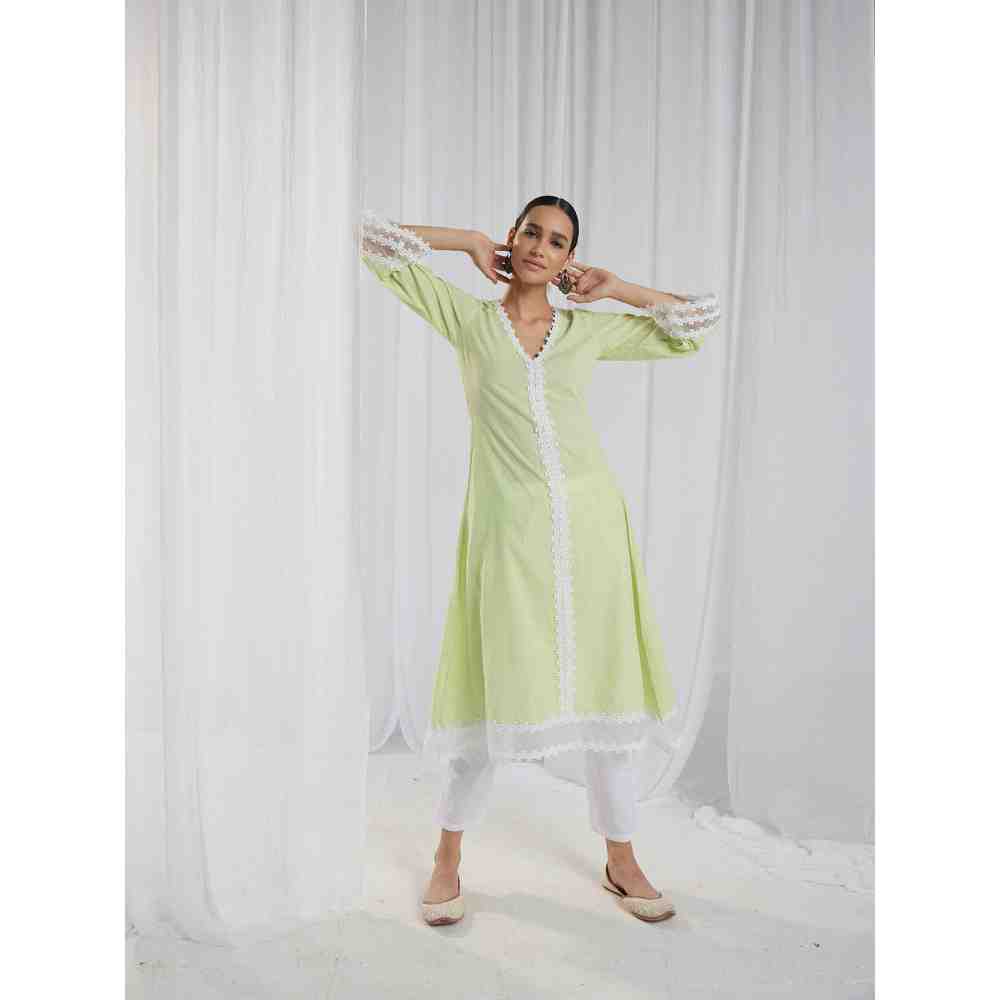 Roze Fiona Green Kurta and Pant with Dupatta (Set of 3)