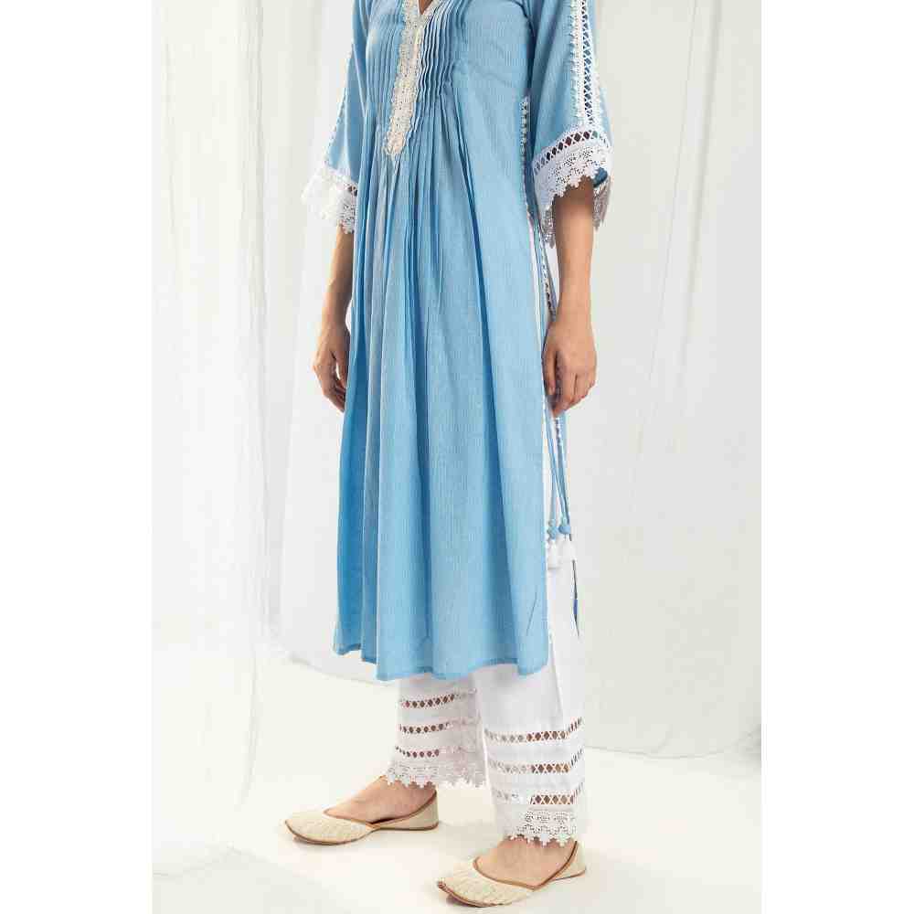 Roze Iris Blue Kurta and Pant with Dupatta (Set of 3)