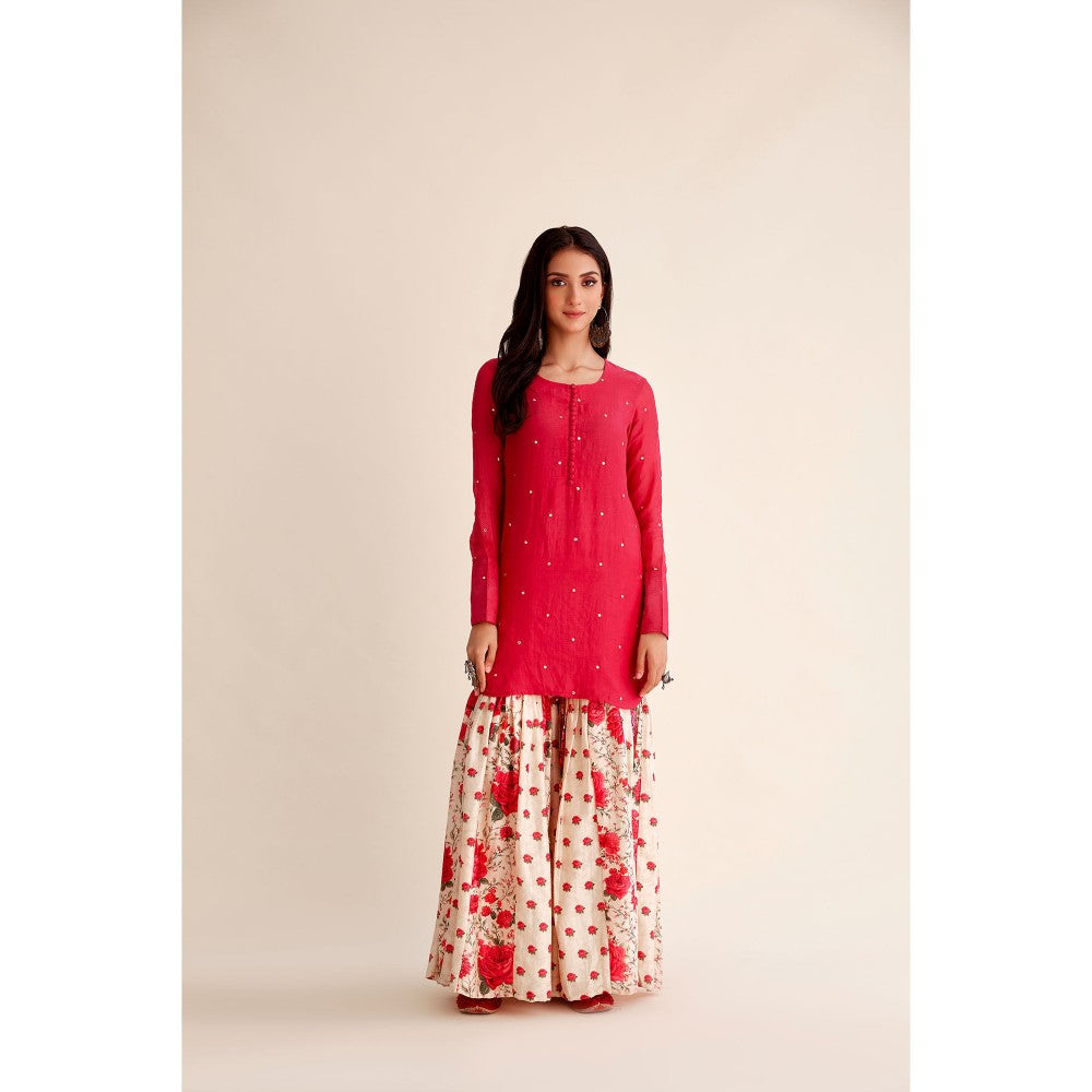 Roze Shabnam Chanderi Red Garara (Set of 3)