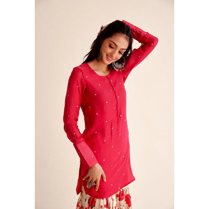 Roze Shabnam Chanderi Red Garara (Set of 3)