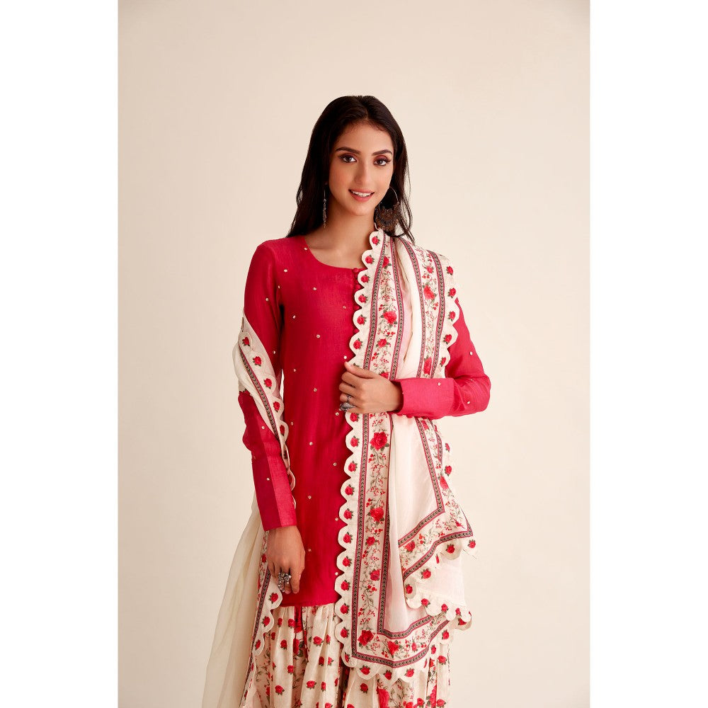 Roze Shabnam Chanderi Red Garara (Set of 3)