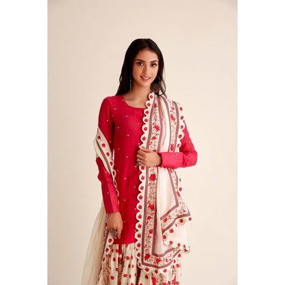 Roze Shabnam Chanderi Red Garara (Set of 3)