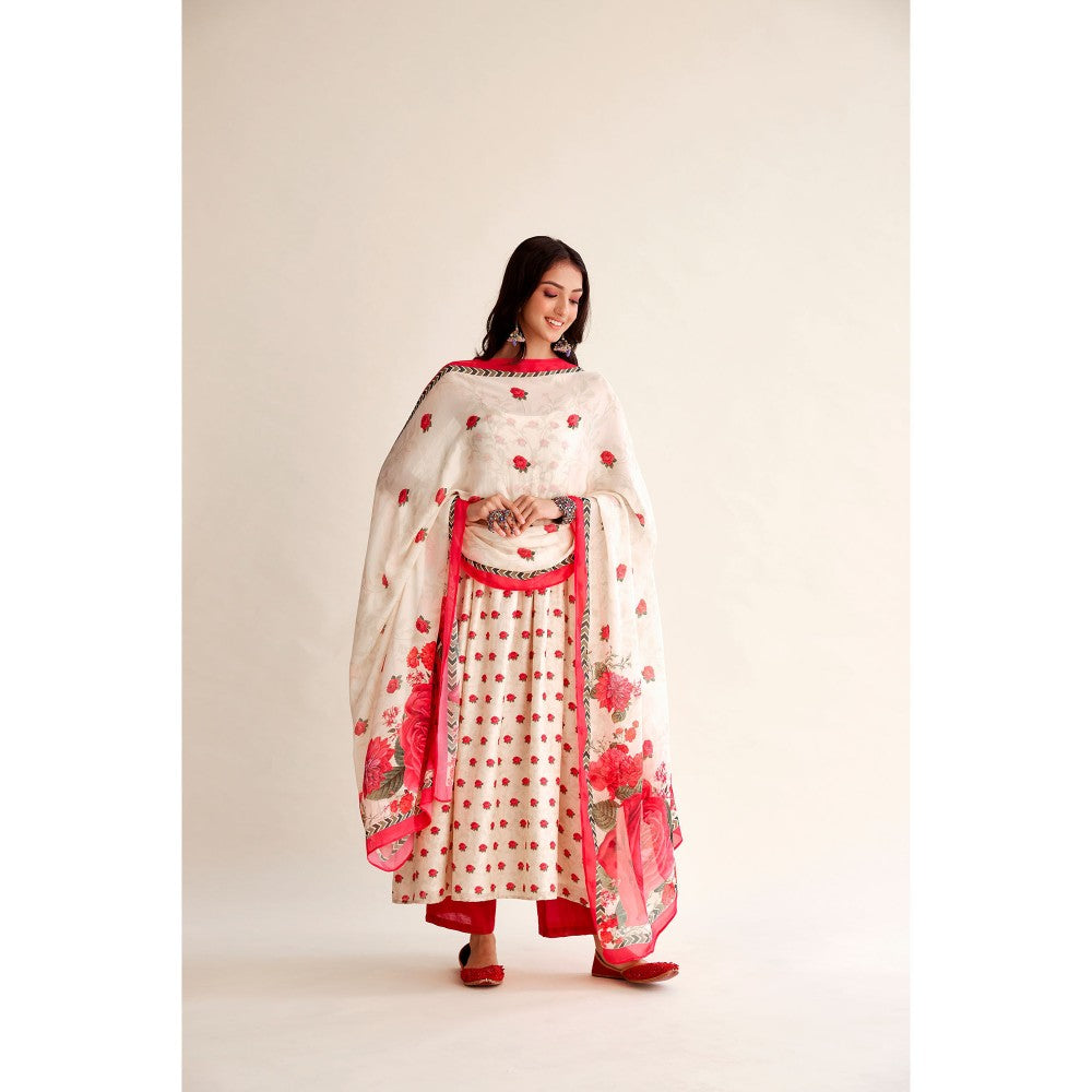 Roze Khushbu Chanderi Sleeveless Anarkali (Set of 3)
