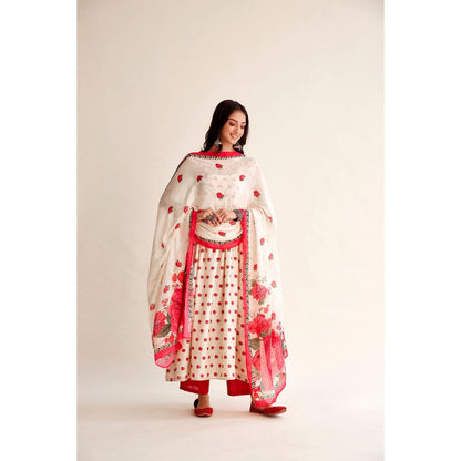 Roze Khushbu Chanderi Sleeveless Anarkali (Set of 3)