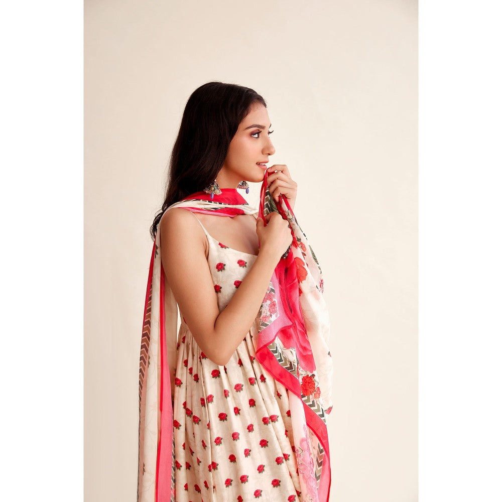Roze Khushbu Chanderi Sleeveless Anarkali (Set of 3)