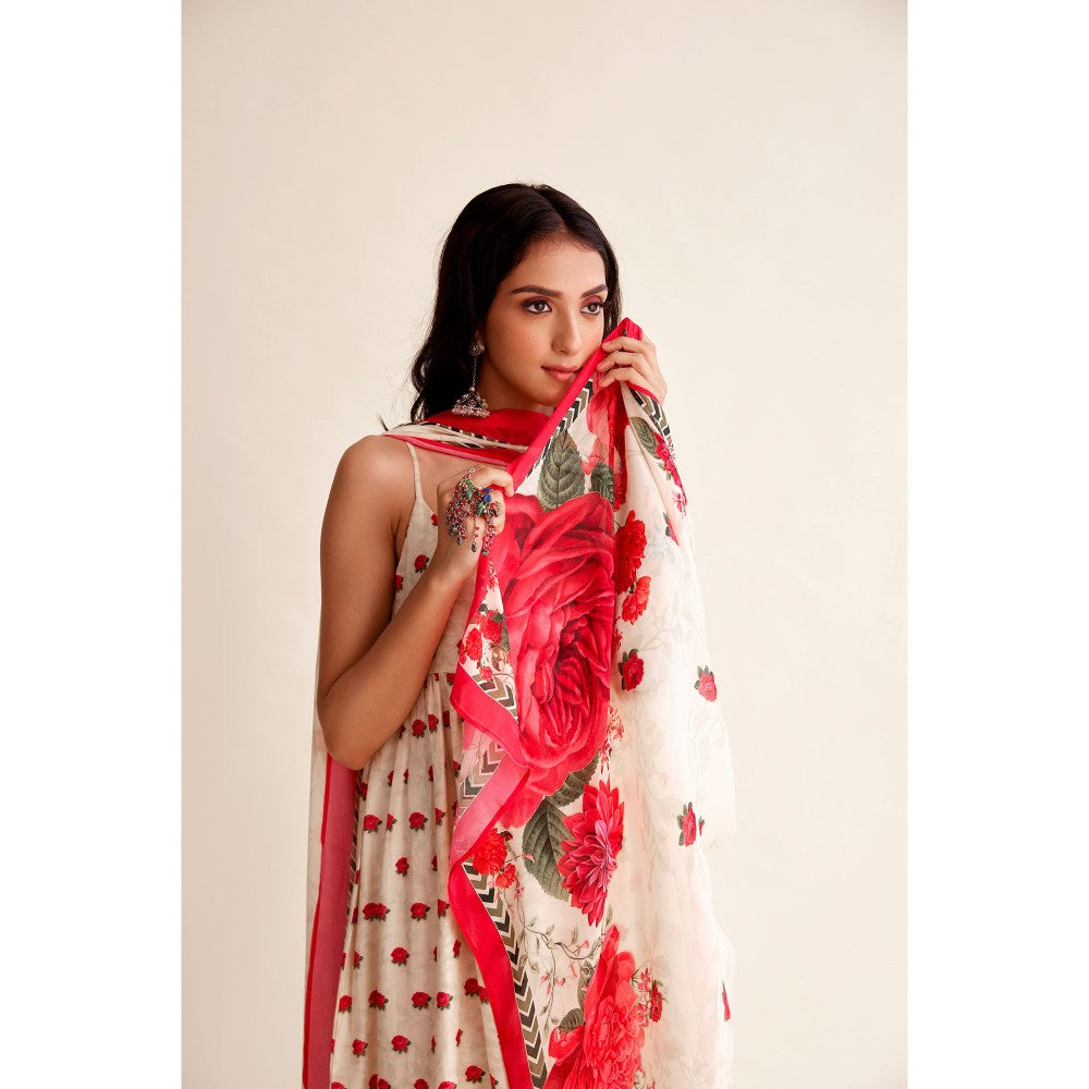 Roze Khushbu Chanderi Sleeveless Anarkali (Set of 3)