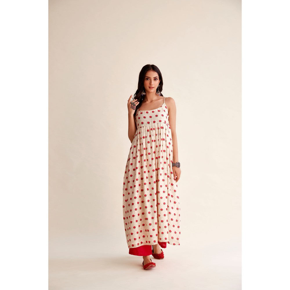 Roze Khushbu Chanderi Sleeveless Anarkali (Set of 3)