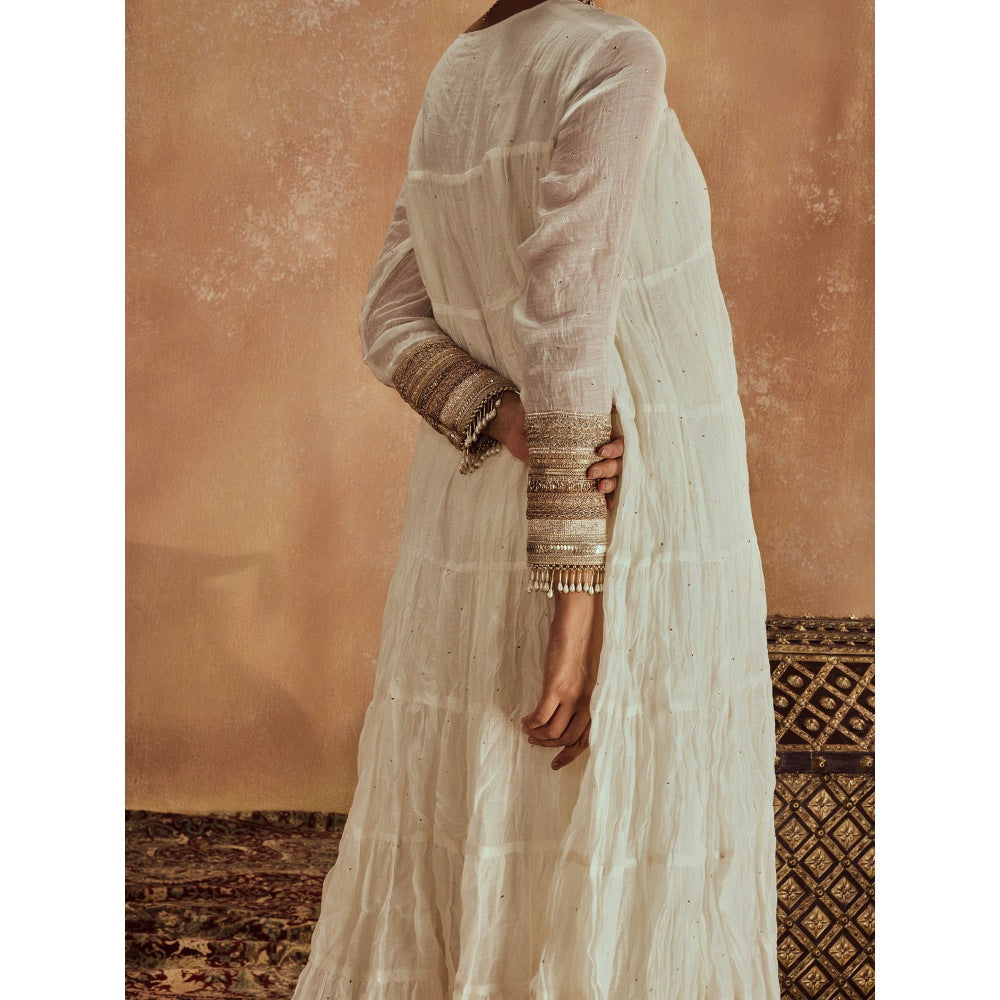 Roze Anam White Anarkali with Churidar & Dupatta (Set of 3)