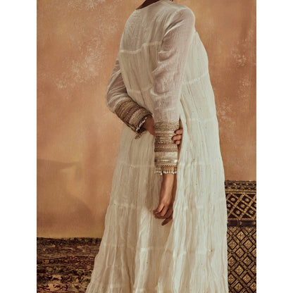 Roze Anam White Anarkali with Churidar & Dupatta (Set of 3)