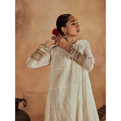 Roze Anam White Anarkali with Churidar & Dupatta (Set of 3)