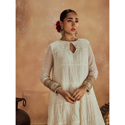 Roze Anam White Anarkali with Churidar & Dupatta (Set of 3)