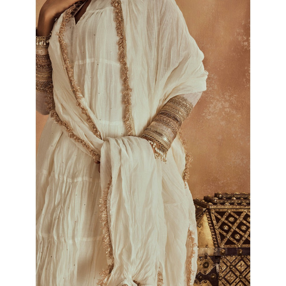 Roze Anam White Anarkali with Churidar & Dupatta (Set of 3)