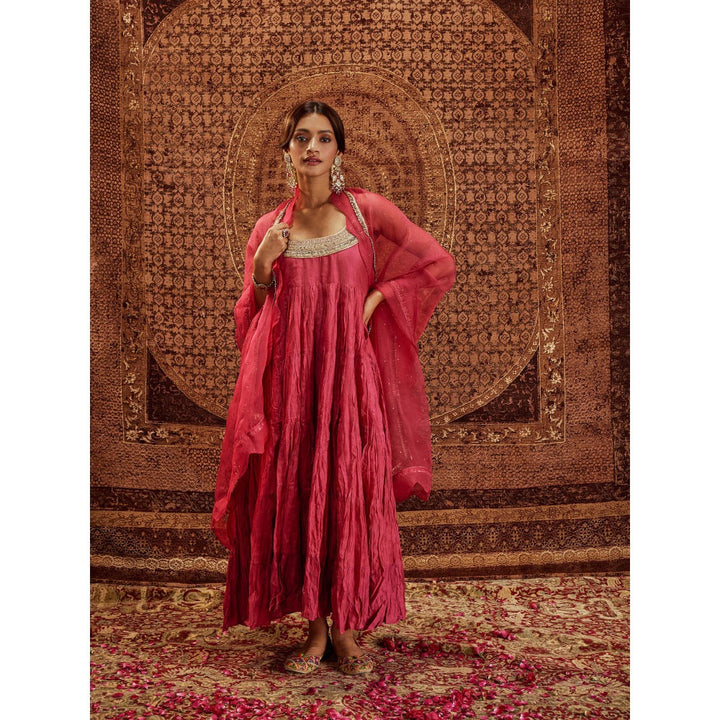 Roze Tara Pink Anarkali with Churidar & Dupatta (Set of 3)