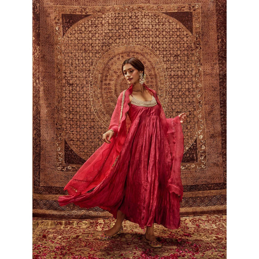 Roze Tara Pink Anarkali with Churidar & Dupatta (Set of 3)