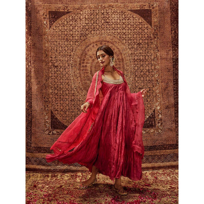 Roze Tara Pink Anarkali with Churidar & Dupatta (Set of 3)