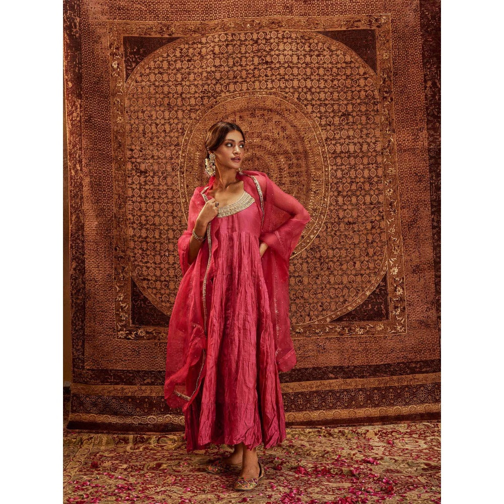 Roze Tara Pink Anarkali with Churidar & Dupatta (Set of 3)