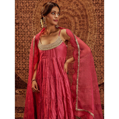 Roze Tara Pink Anarkali with Churidar & Dupatta (Set of 3)