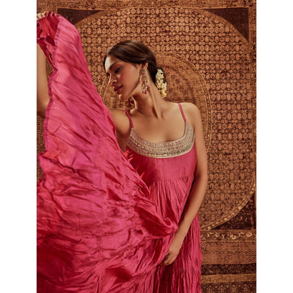 Roze Tara Pink Anarkali with Churidar & Dupatta (Set of 3)