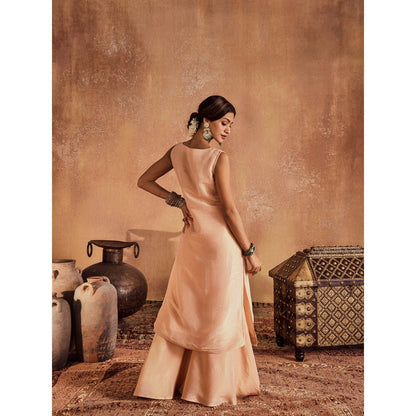 Roze Nisa Peach Kurta with Sharara & Dupatta (Set of 3)