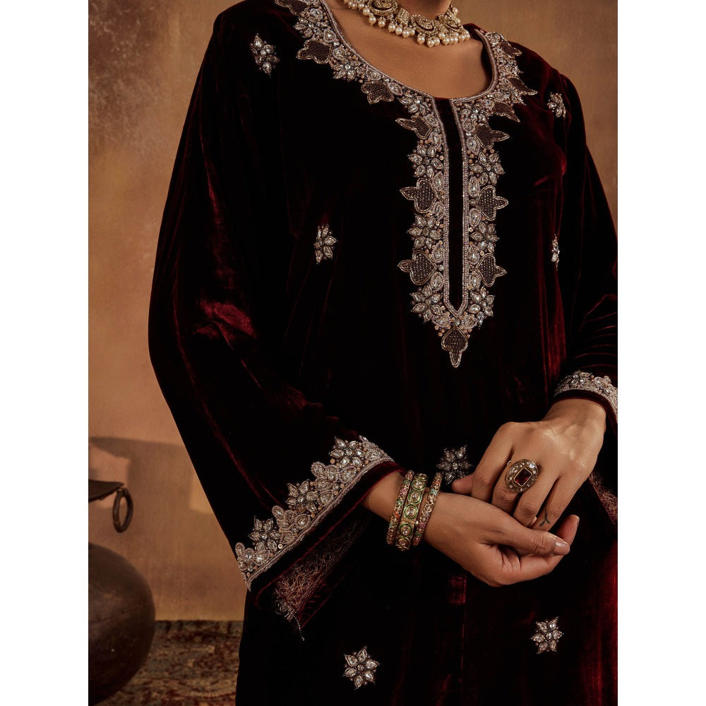 Roze Rubina Wine Kurta with Pant & Dupatta (Set of 3)