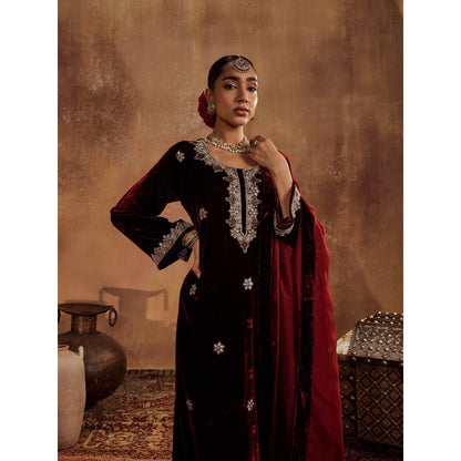 Roze Rubina Wine Kurta with Pant & Dupatta (Set of 3)