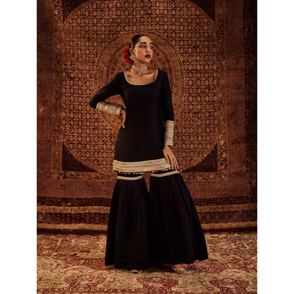 Roze Sultana Black Kurta with Sharara & Dupatta (Set of 3)