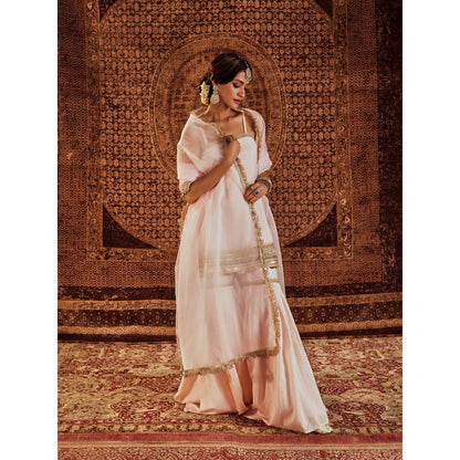 Roze Sultana Pink Sleeveless Kurta with Sharara & Dupatta (Set of 3)