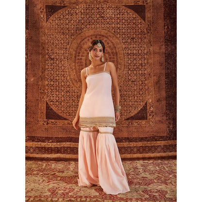 Roze Sultana Pink Sleeveless Kurta with Sharara & Dupatta (Set of 3)