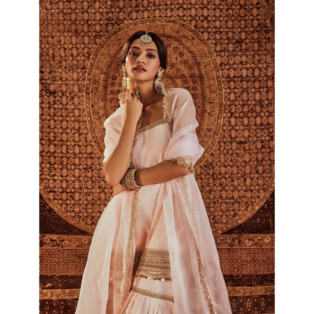 Roze Sultana Pink Sleeveless Kurta with Sharara & Dupatta (Set of 3)